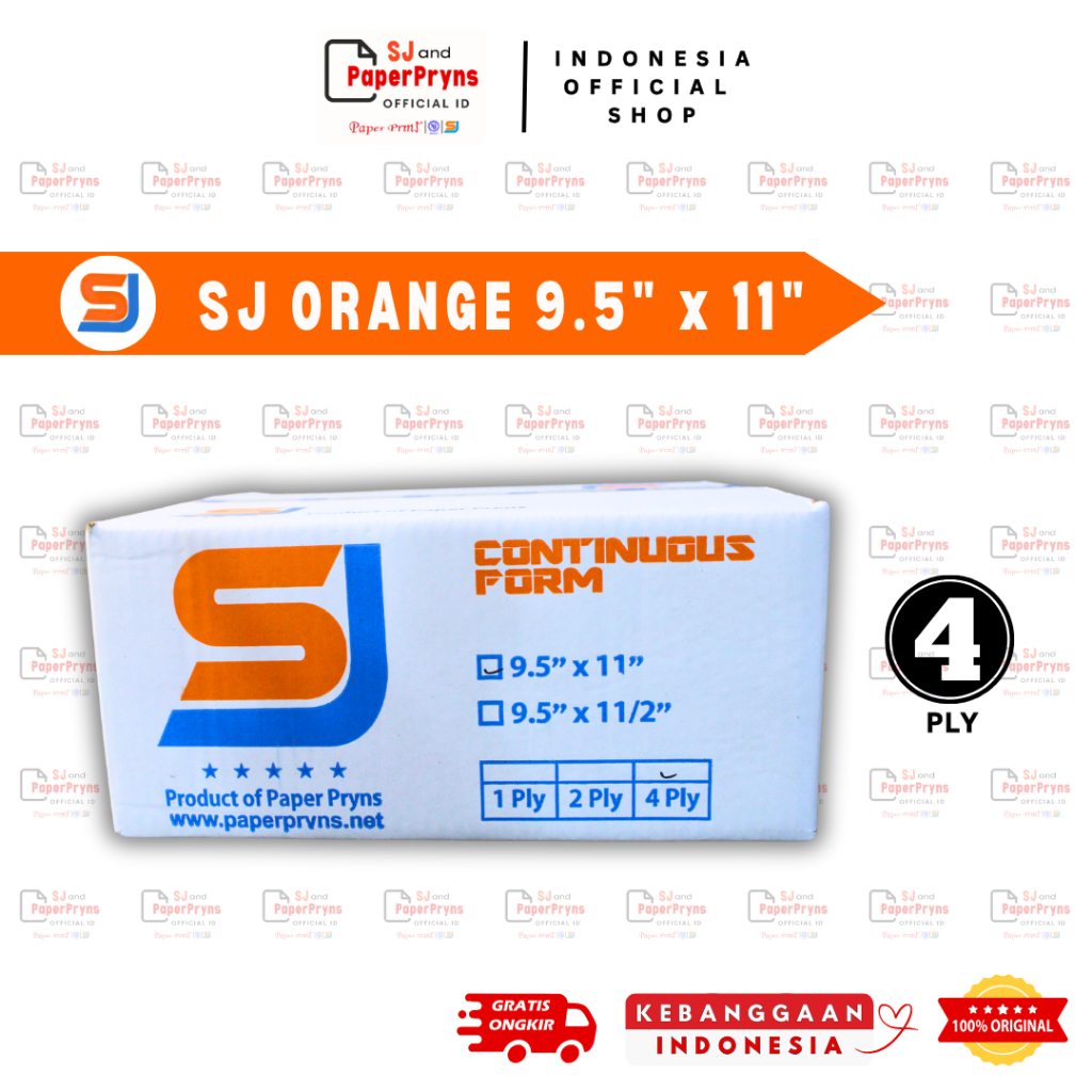 

SJ ORANGE Kertas Continuous Form 9,5" × 11" (4 PLY) NCR Sheets