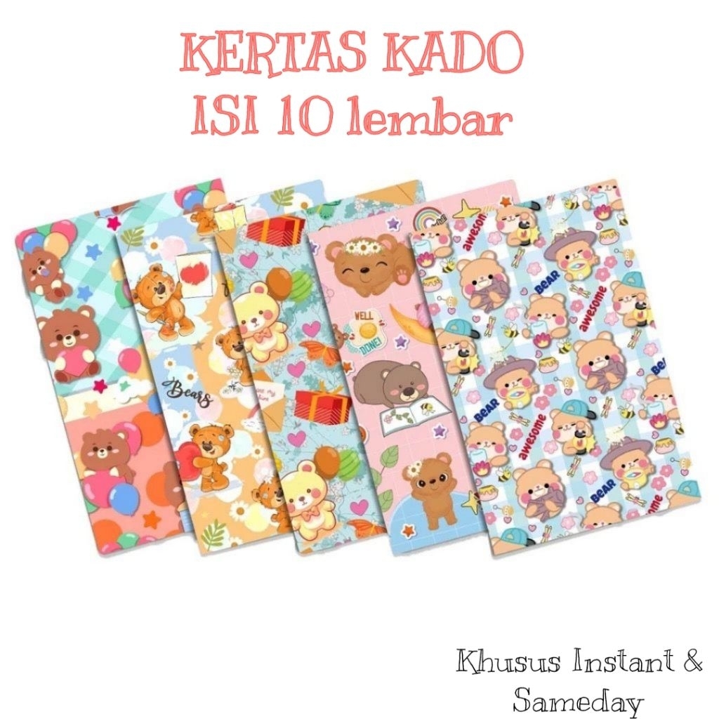 

Kertas Kado Motif Teddy Bear isi 10lembar ❤️ MonMon