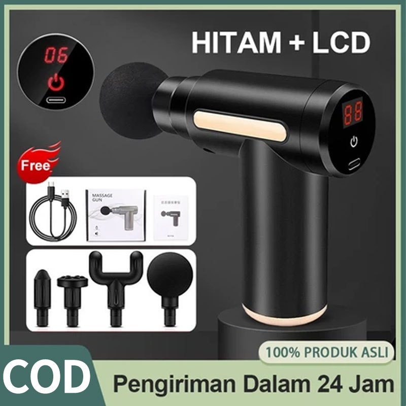 Massage Gun Mini Alat Pijat Refleksi Otot Terapi Elektrik Fascial Gun Massage Refleksi Rechargeable 4In1 4 In 1