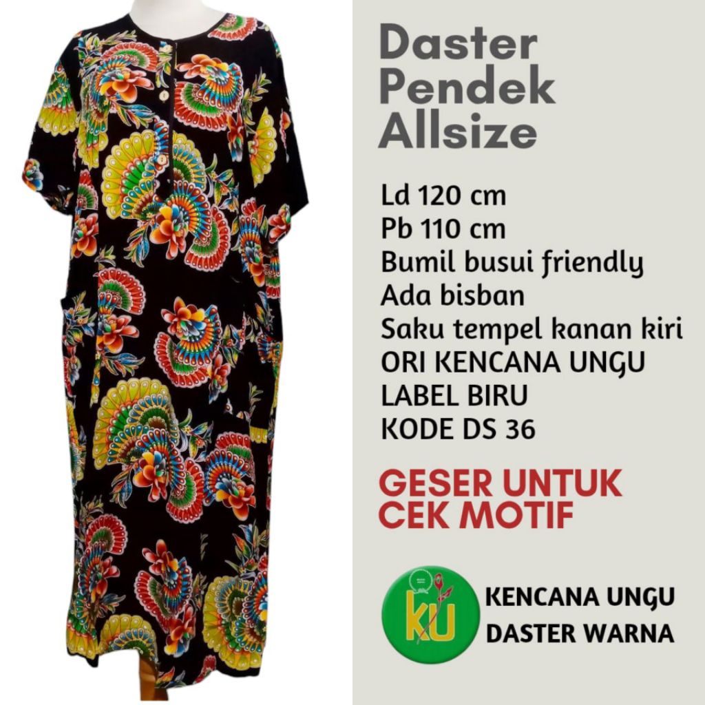 Batik Kencana Ungu 36 Label Biru Daster Lengan Pendek Kekinian Bahan Rayon Premium Busui Kancing Dep