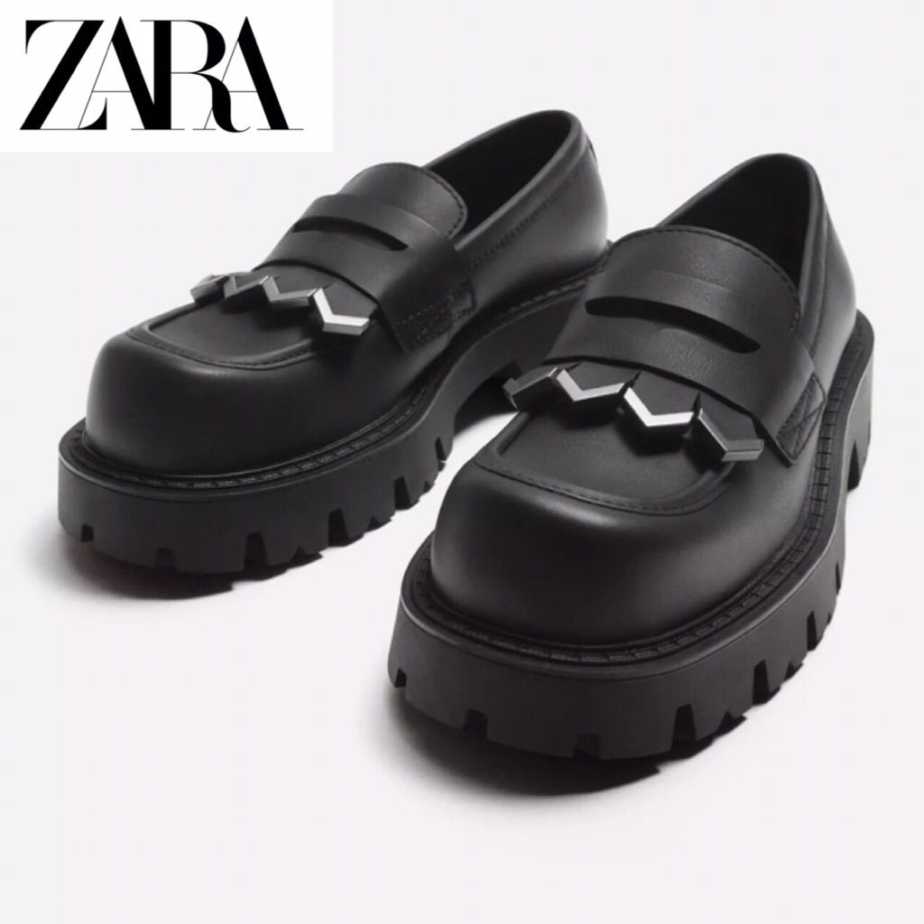ZARA Men Chunky Fringed Loafers Sepatu Pria Black