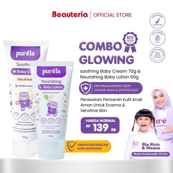 Purela Combo Glowing Soothing Baby Cream + Baby Lotion Perawatan Pemutih Kulit Bayi Anak
