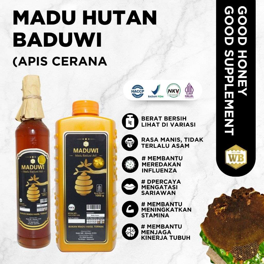 

WB Wild Bee - Maduwi - Madu Baduwi Asli Wild Bee/ 100% Murni Bergaransi Madu Hutan Asli - Beli 10 Gratis 1