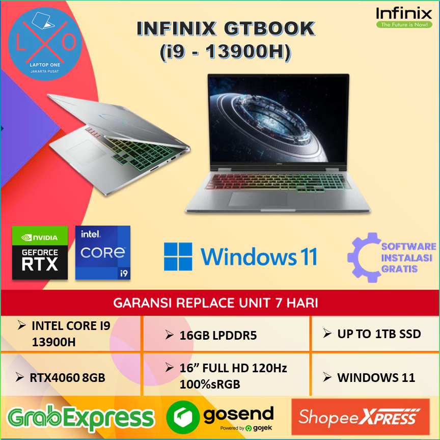 Laptop INFINIX GTBOOK RTX4060 8GB i9 13900H 16GB 1TB 16" Full HD 120Hz 100% sRGB RGB Windows 11 Home