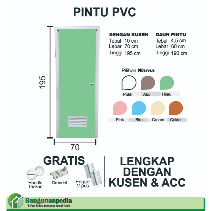 PINTU PVC KAMAR MANDI PVC TEBAL POLOS MINIMALIS