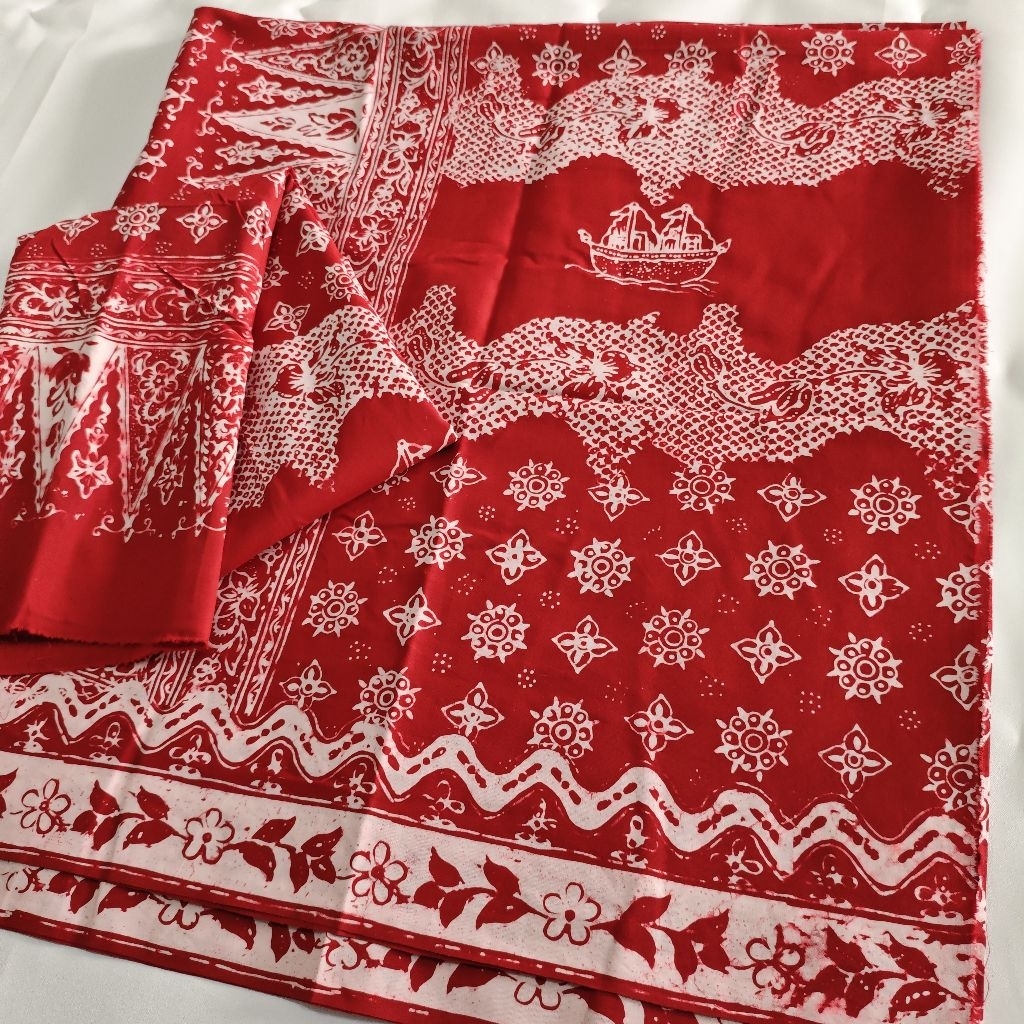 [RIA LESTARI] Set Sarung Selendang Batik Jambi Merah Putih Kapal Tengah Setelan Kain Tekuluk