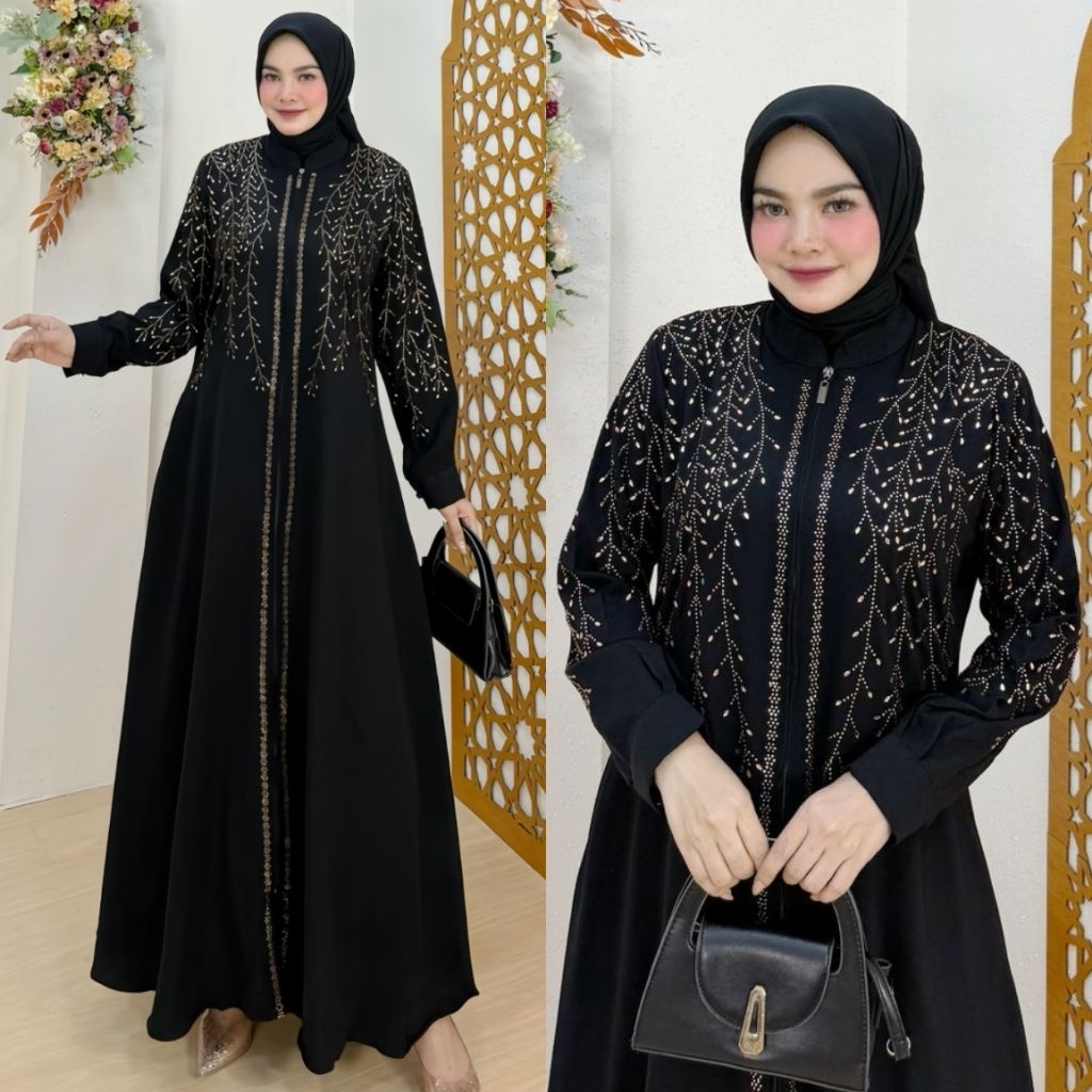Melisa Mecca Malika Yasmin Rose Gold Khadijah Warna Series Dress Gamis Abaya Hitam by Sinesa