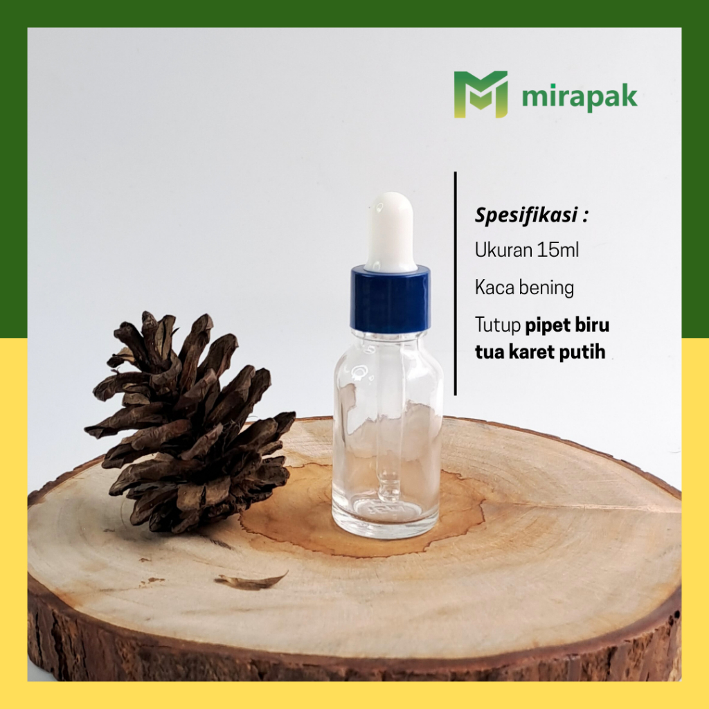 BOTOL PIPET 15ML BENING CLEAR KACA TEBAL - RING BIRU TUA - SERUM KOSMETIK SKINCARE - R18BIRUTUA KARE