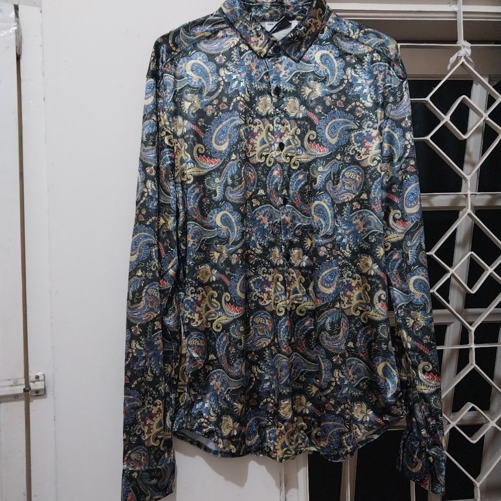 ASOS Men velvet paisley shirt kemeja pria