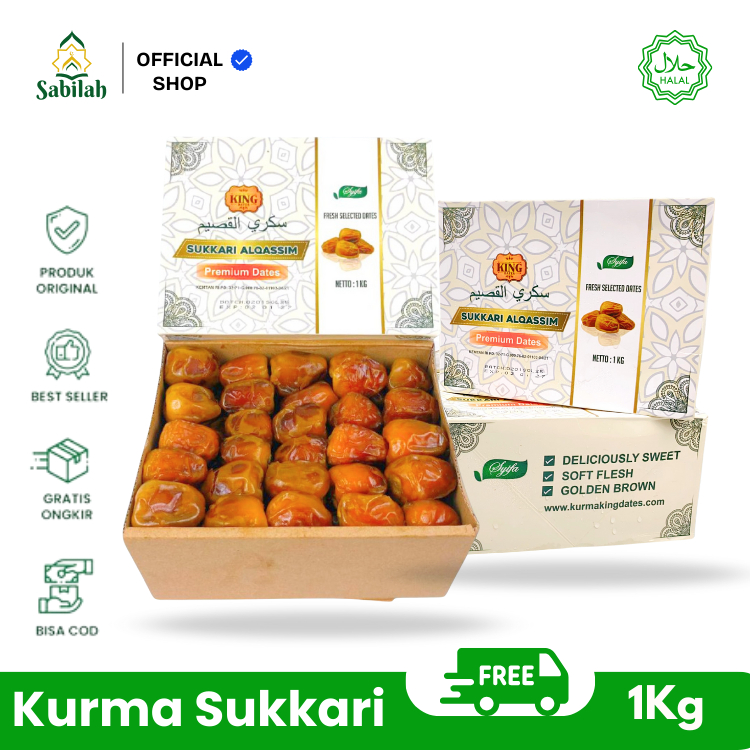 

Kurma Sukari King Dates Sukkari 1 kg Basah Lembut Premium Sukkari Premium Kemasa Kotak