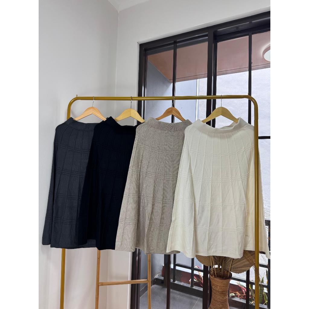 Rok Rajut Panjang Wanita Korea | Knit Skirt A-Line Premium | Rok Rajut Flare