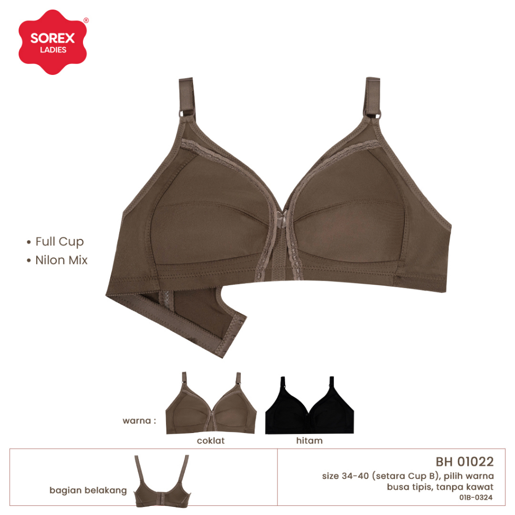 Sorex Bra Busa Tipis Tanpa Kawat Kait 3 Full Cup B Harian BH 01022