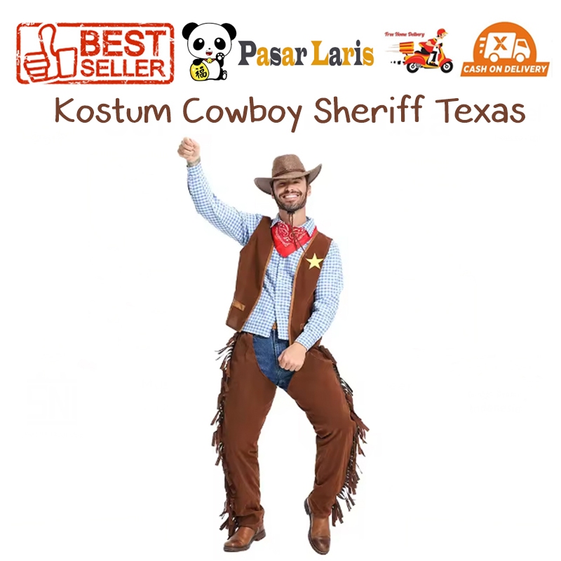 Kostum Cowboy Sherif Texas Cosplay Baju Negara Amerika Serikat Koboi Pria Dewasa