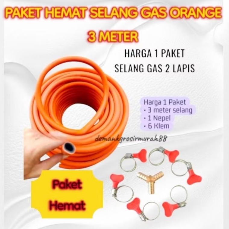 PAKET MURAH.. ORIGINAL SELANG ELPIJI ORANGE SELANG GAS LPG TEBAL 3 LAPIS SELANG KOMPOR MURAH BAGUS +
