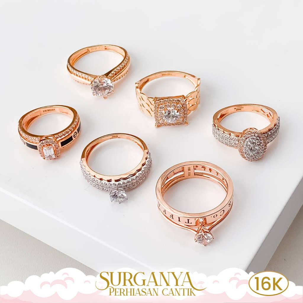 Macan Gold Kadar 16K Yellow Gold Ring - Cincin Model Diamond Look