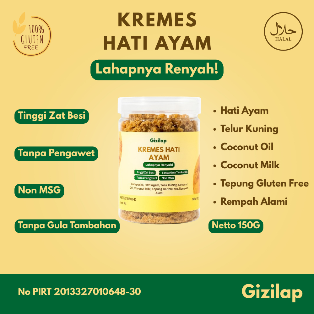 

Kremes Hati Ayam MPASI Sehat, Renyah & Gurih Gluten Free GIZILAP