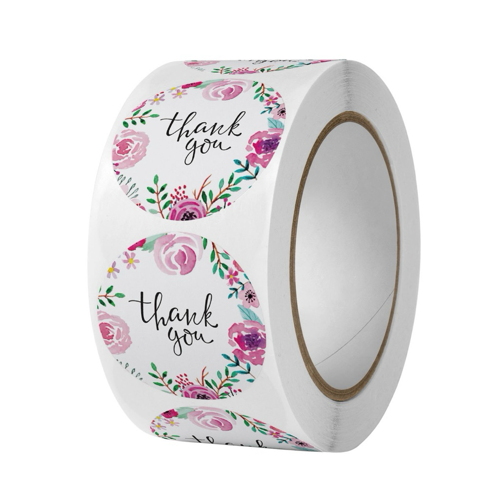

500 PCS Sticker Roll THANK YOU Pink Flower Design Sticker gulung Terima Kasih model bunga