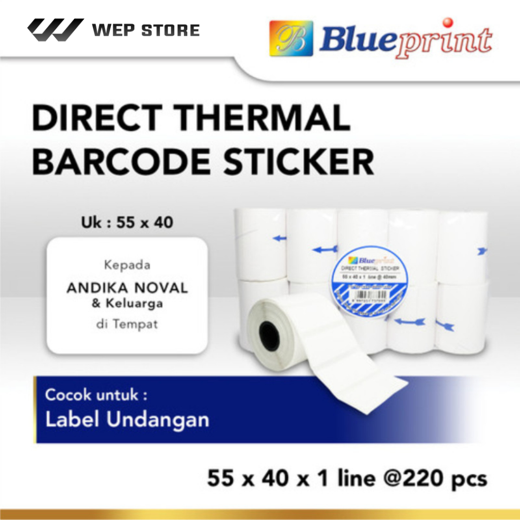 

Direct Thermal Sticker 55 x 40 mm Isi 220pcs Label Stiker Barcode Blueprint 55x40