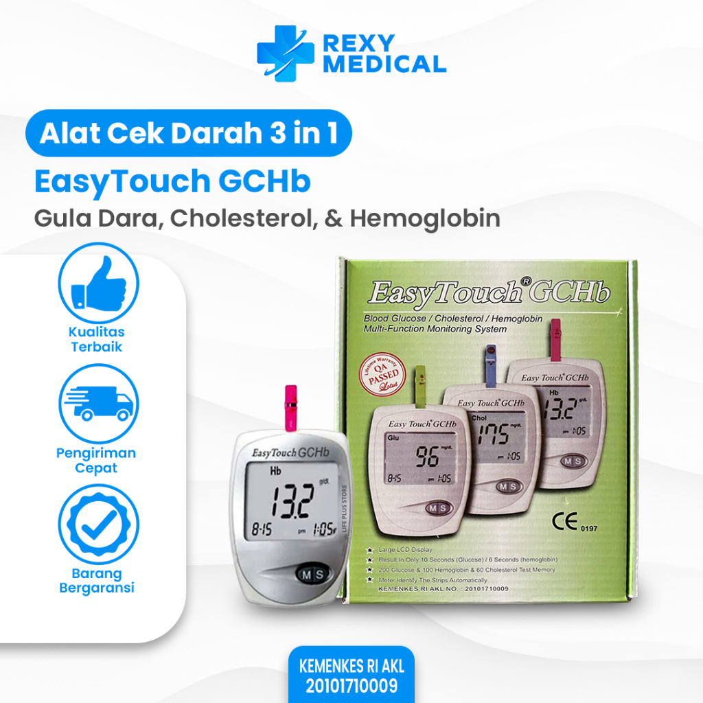Easy Touch GCHB 3 in 1 Alat Cek Hemoglobin Hb Gula Darah Kolesterol - Multicheck Tes Darah Anemia
