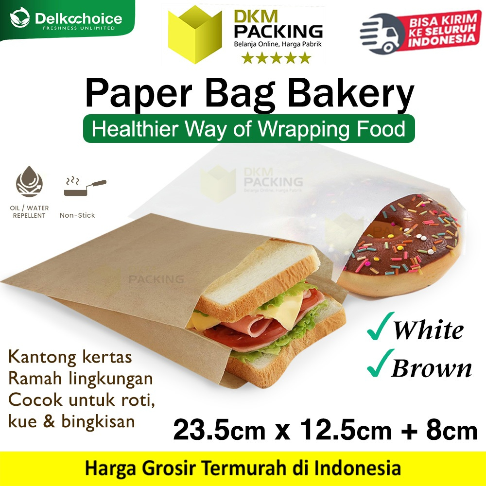 

Kantong Kertas PAPER BAG Bakery Bread Kemasan Roti Donat Makanan Food Grade Ramah Lingkungan DELKOCHOICE