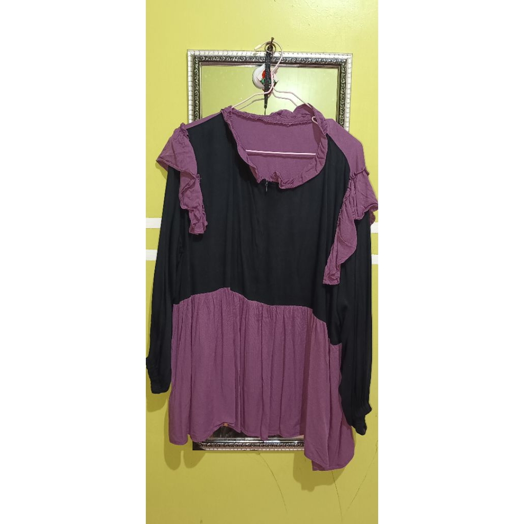 Warna ungu hitam blouse atasan baju wanita casual  jumbo prelove murah obral