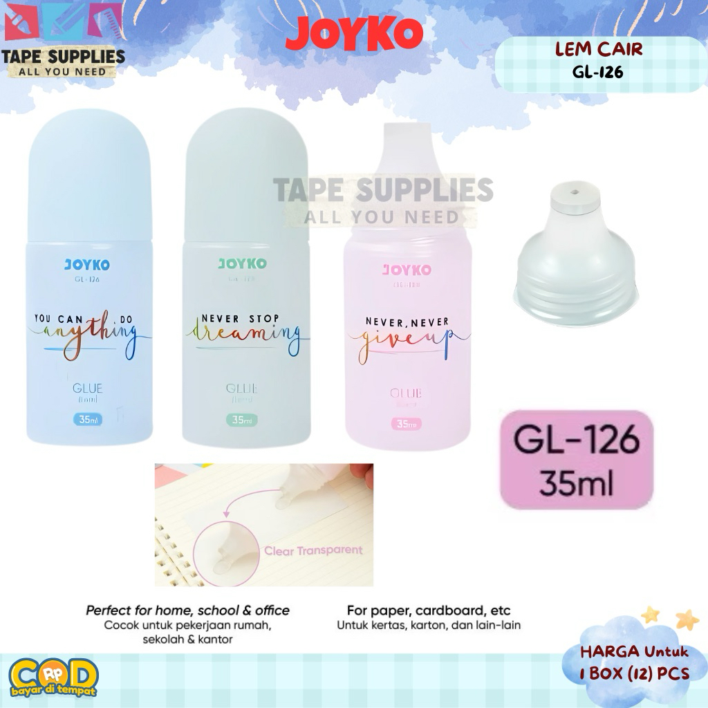 

(DAPAT 12) Lem Cair Joyko GL-126 35ml / Liquid Glue Transparan untuk Kertas & Karton
