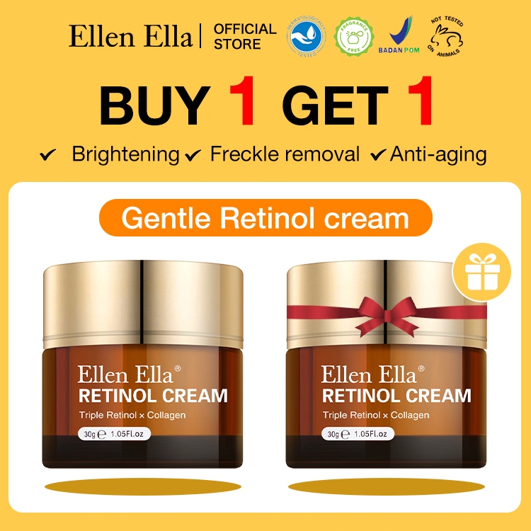 [Beli 1 Dapat 1] Ellen Ella Retinol Cream Anti Aging Kerut Collagen Moisturizer 30g Night Krim Face 