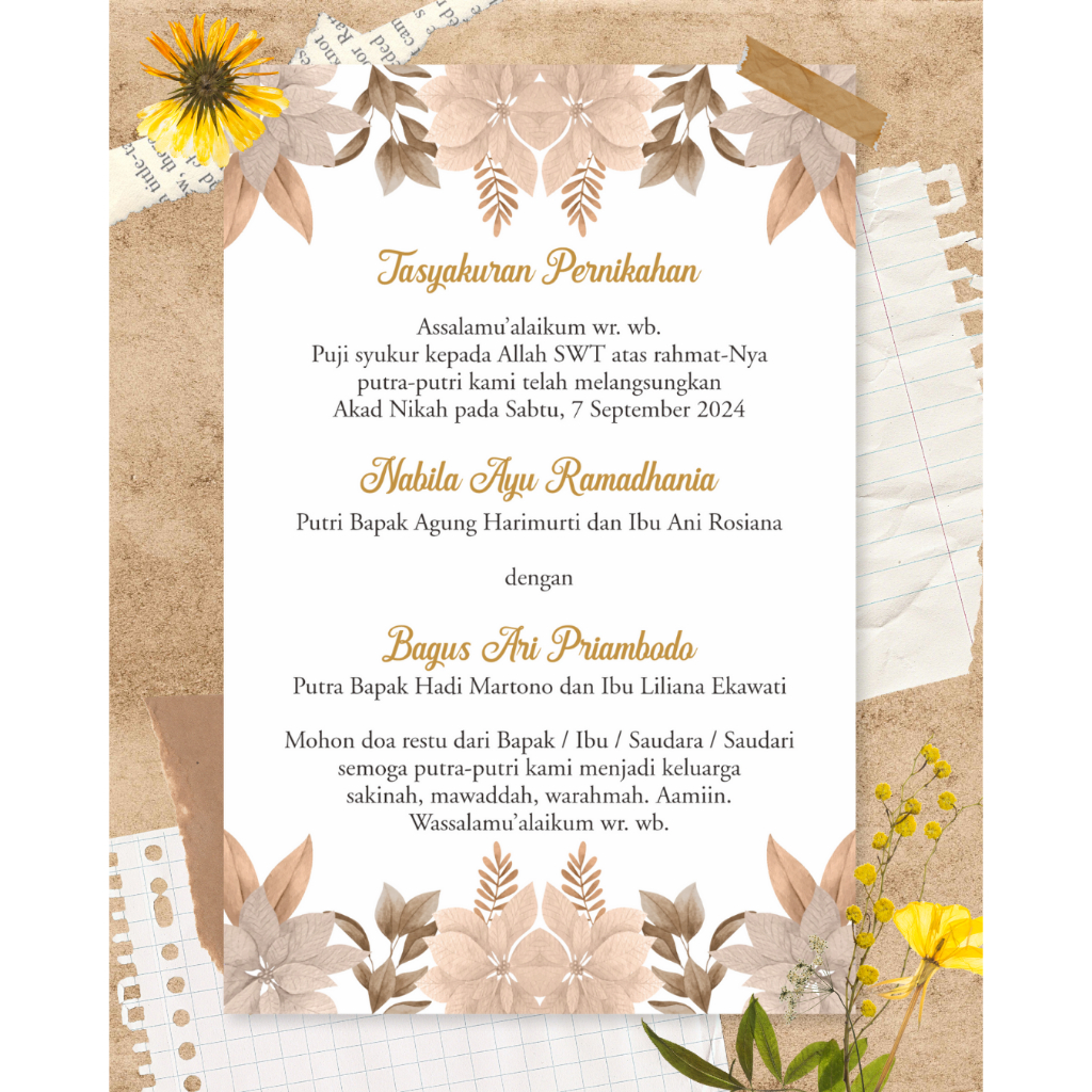 Kartu Ucapan Syukuran Pernikahan / Kartu Tasyakuran Pernikahan / Kartu Ucapan Pernikahan / Kartu Ham