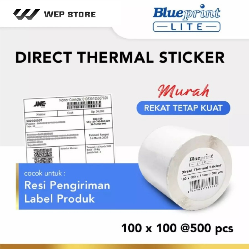 

Blueprint Lite Direct Thermal Sticker 100 x 100mm isi 500pcs Label Resi Ekspedisi Online Shop 100x100 10x10cm