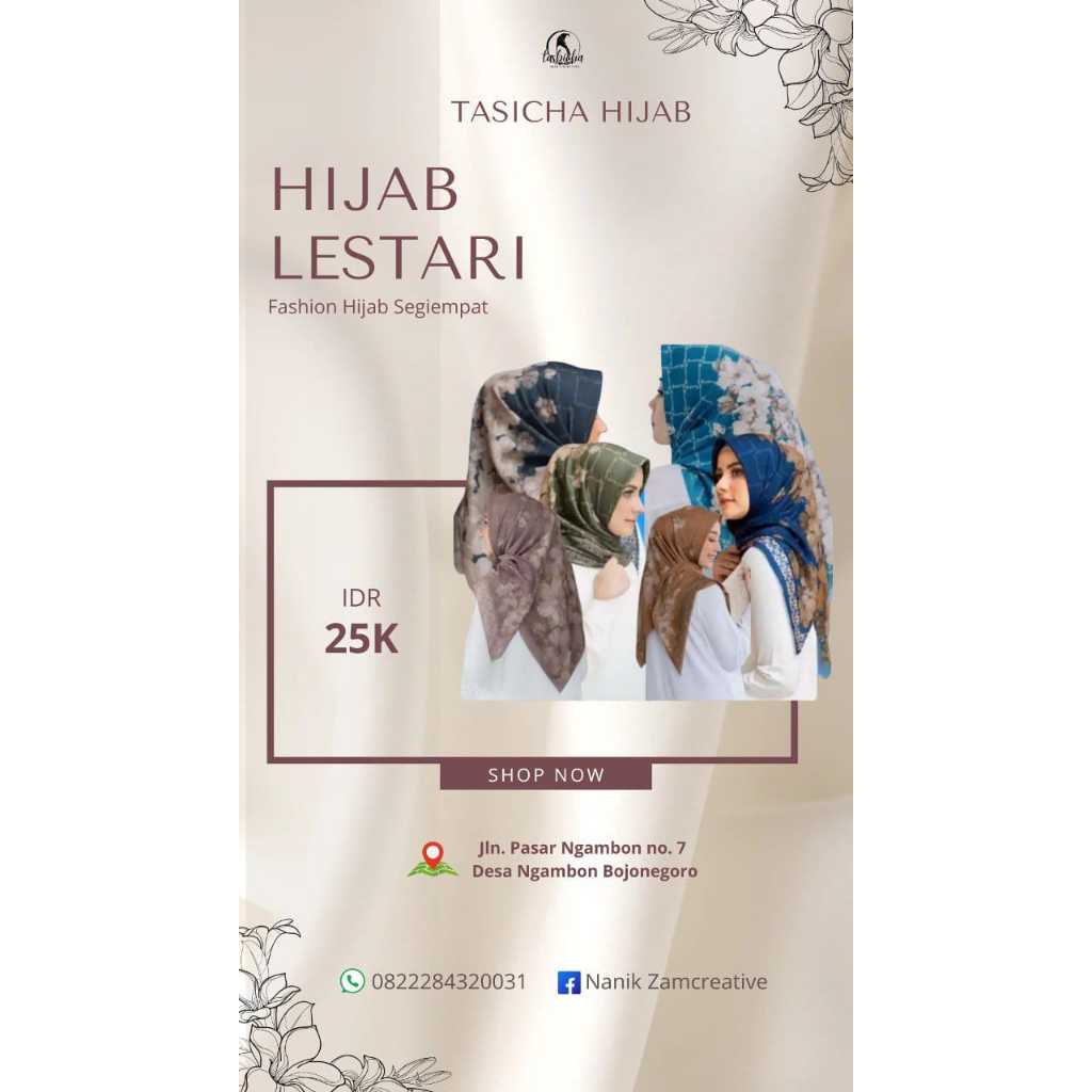 Hijab Lestari Segiempat Voal Motif
