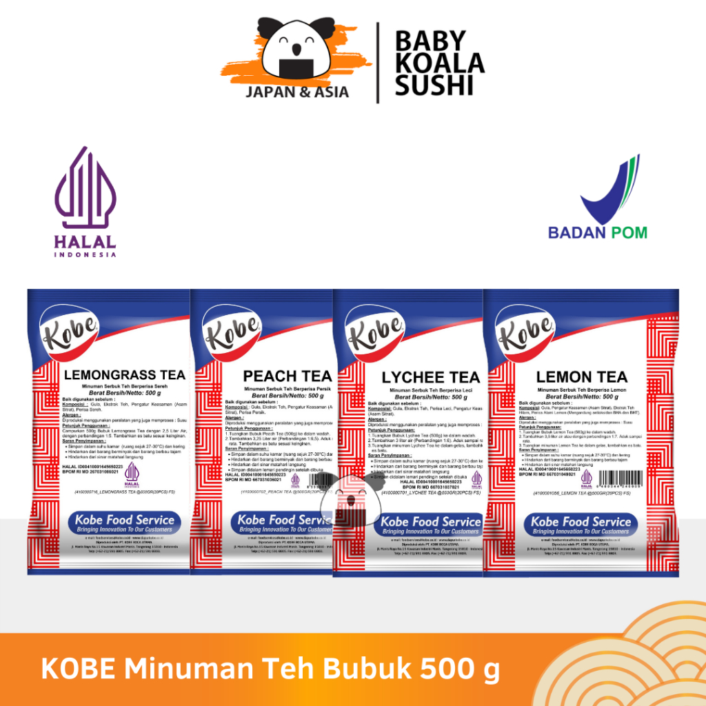

KOBE Lemon Lychee Peach Lemongrass Tea 500 g Halal | Teh Bubuk Lemon Tea Powder