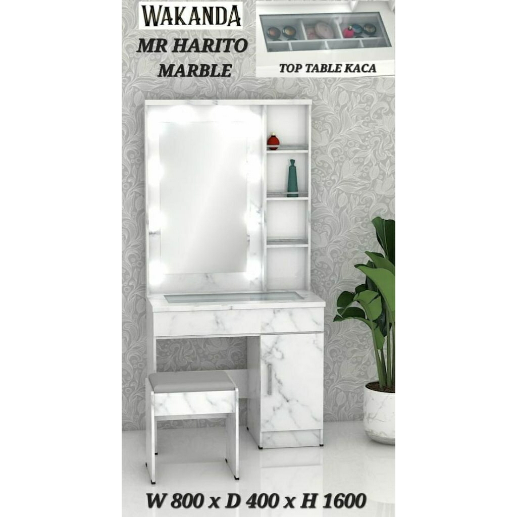Wakanda Meja Rias LED Minimalis - Top Table Kaca - Meja Rias Murah