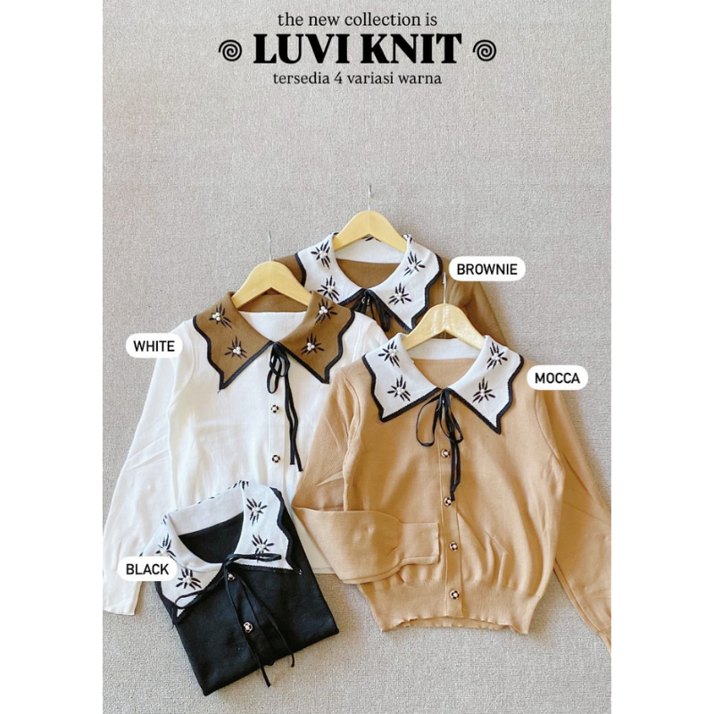 Aizora Atasan Blouse Knit Kerah Lucu Lengan Panjang Blouse Korean Polos / Luvy Knit