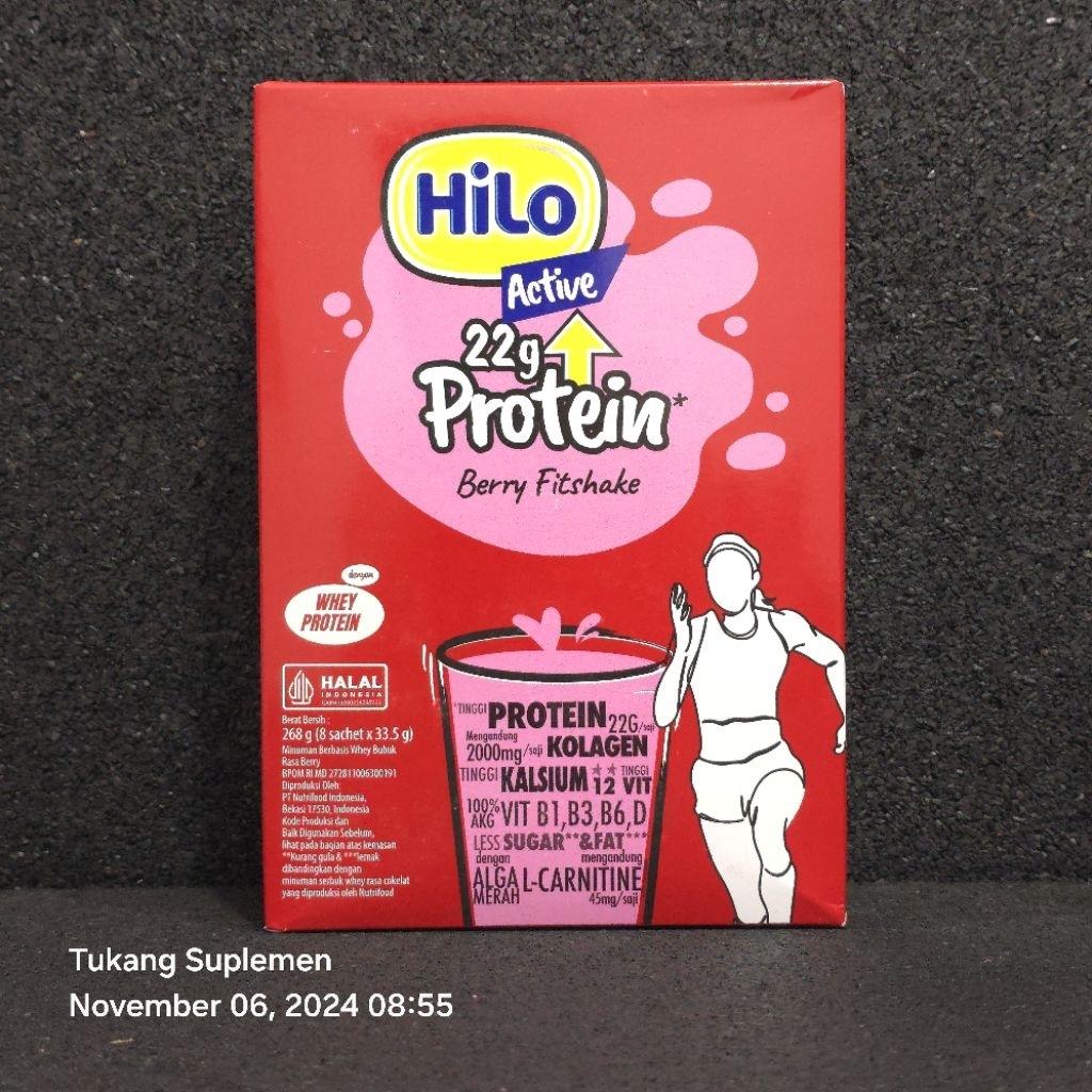Suplemen Susu Olahraga Fitness Tinggi Protein Hilo Active 22gr Whey Protein Plus Kolagen Collagen Be