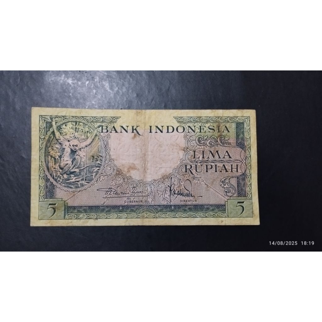 UANG KUNO 5 RUPIAH OTAN SERI HEWAN TAHUN 1957