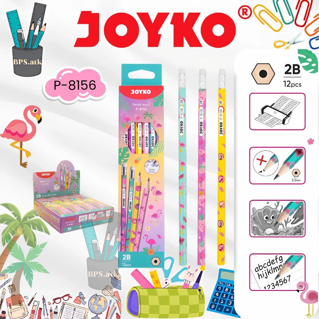 

(12 pcs) Pensil / Pencil JOYKO P-8156 2B Flamingo Karakter Terbaru.