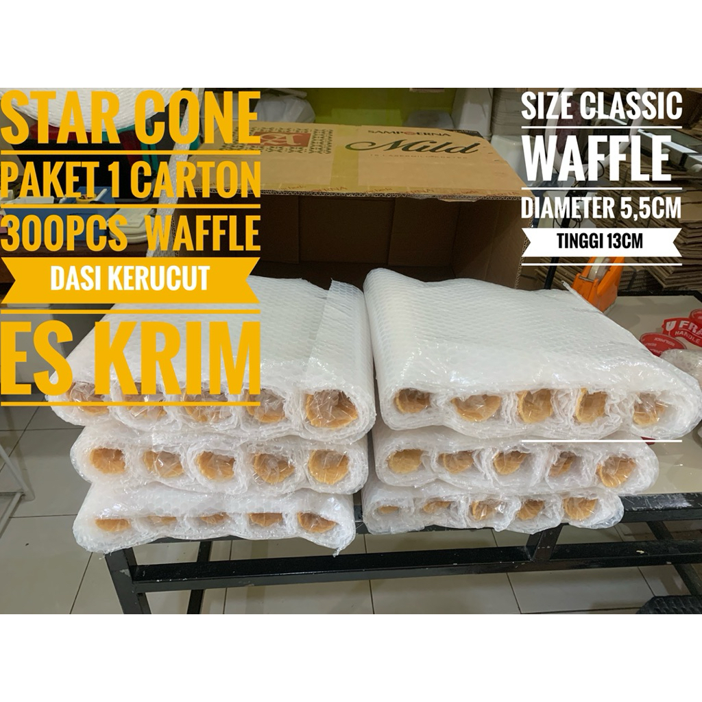 

STAR CONE paket 1 Carton 300pcs WAFFLE dasi kerucut cone es krim Mixue diameter 5,5cm tinggi 13cm isi-300pcs