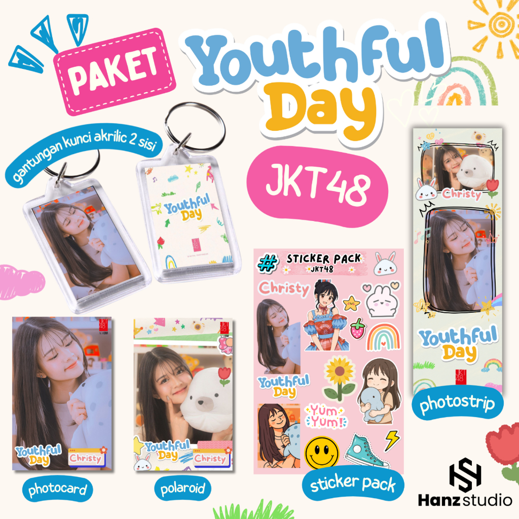 

PAKET HEMAT JKT48 YOUTHFUL DAY UNOFFICIAL Photostrip-Ganci Akrilik- Photocard - Sticker Pack JKT48