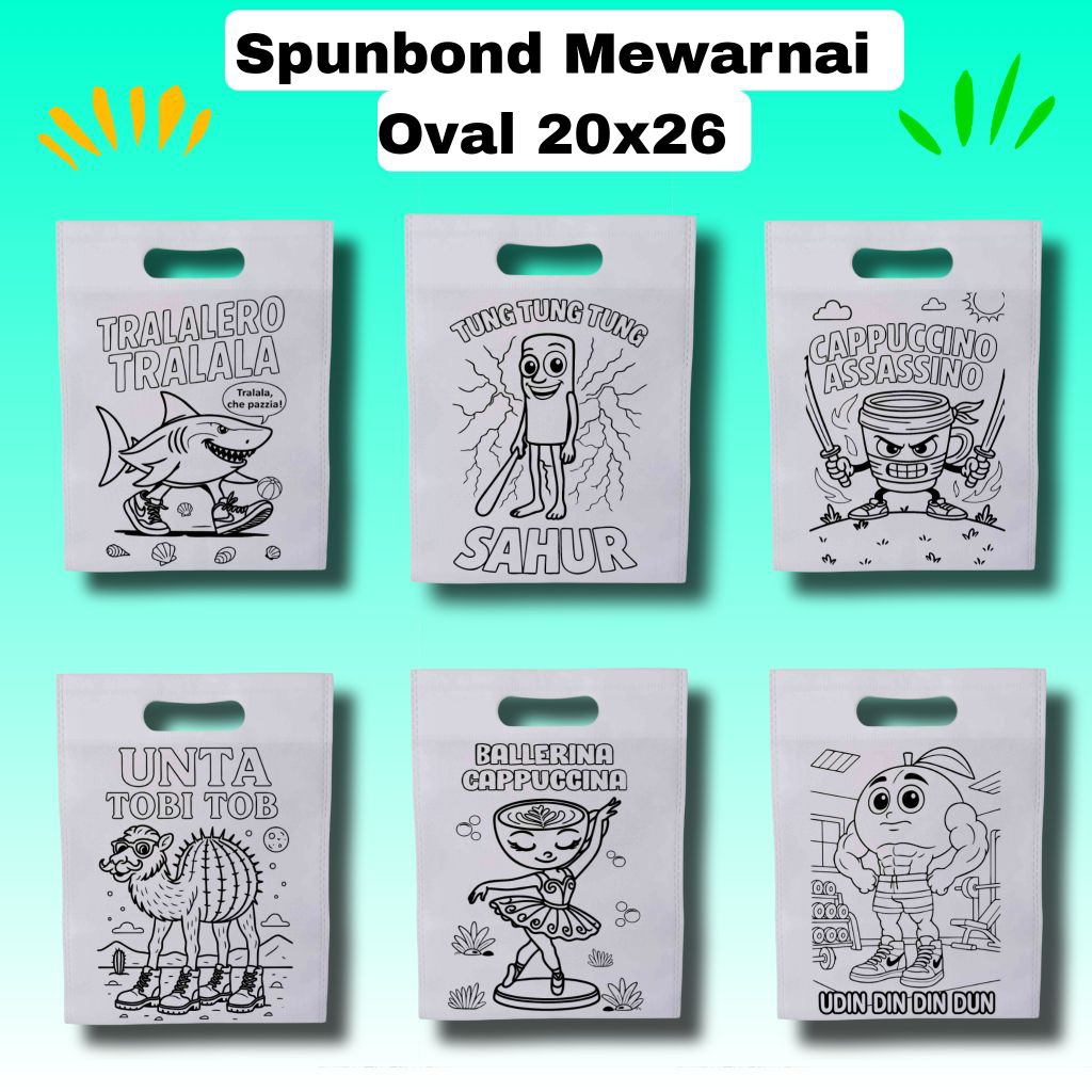 

(Harga per PCS) Tas OVAL Mewarnai Anak-anak Kain spunbond ukuran 20x26