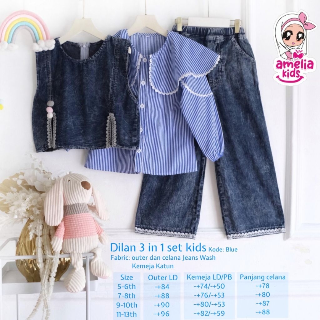 setelan anak murah Dilan 3in1 set kids ORI Amelia kids 5-13tahun