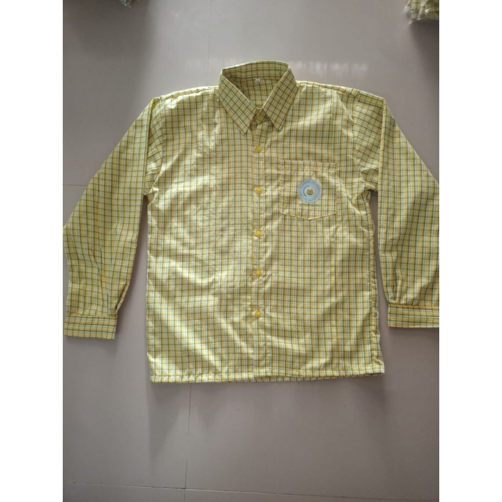 BAJU KOTAK KOTAK SEKOLAH MI SD KUNING HIJAU LENGAN PANJANG/PENDEK