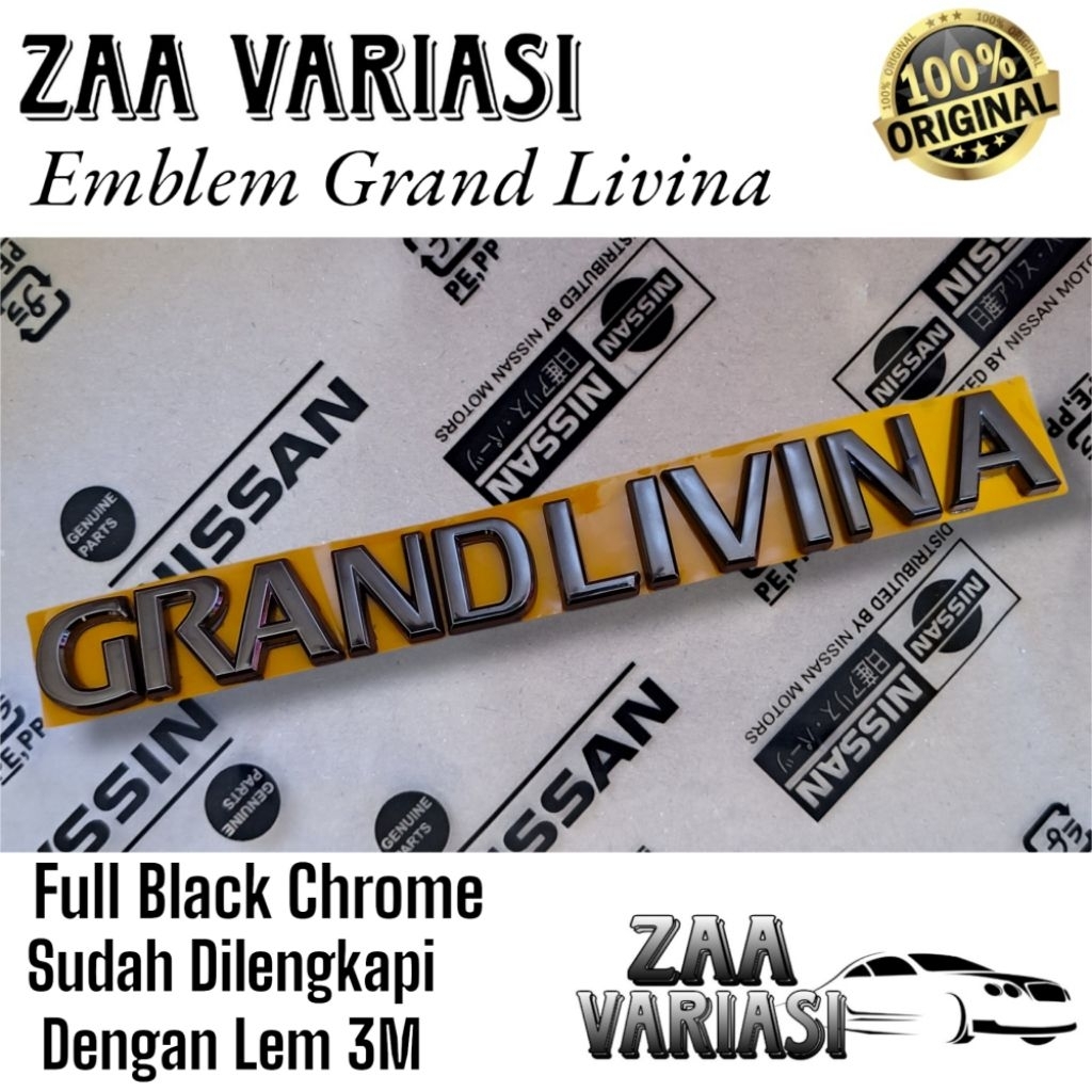Emblem Tulisan Grand Livina Black Chrome Original Bagasi Belakang Nissan Grand Livina // Logo Emblem