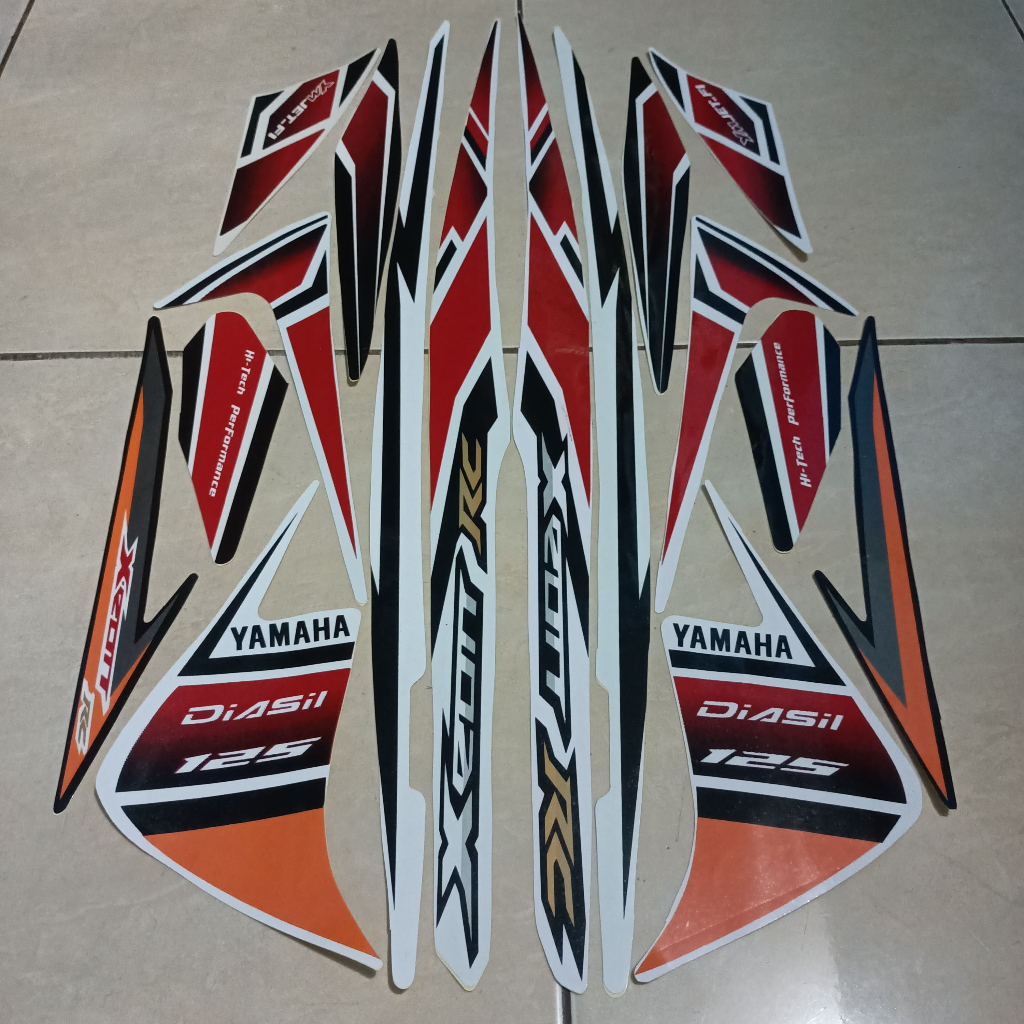 stiker striping yamaha xeon rc 125 2013 putih orange lis body standar berkualitas original