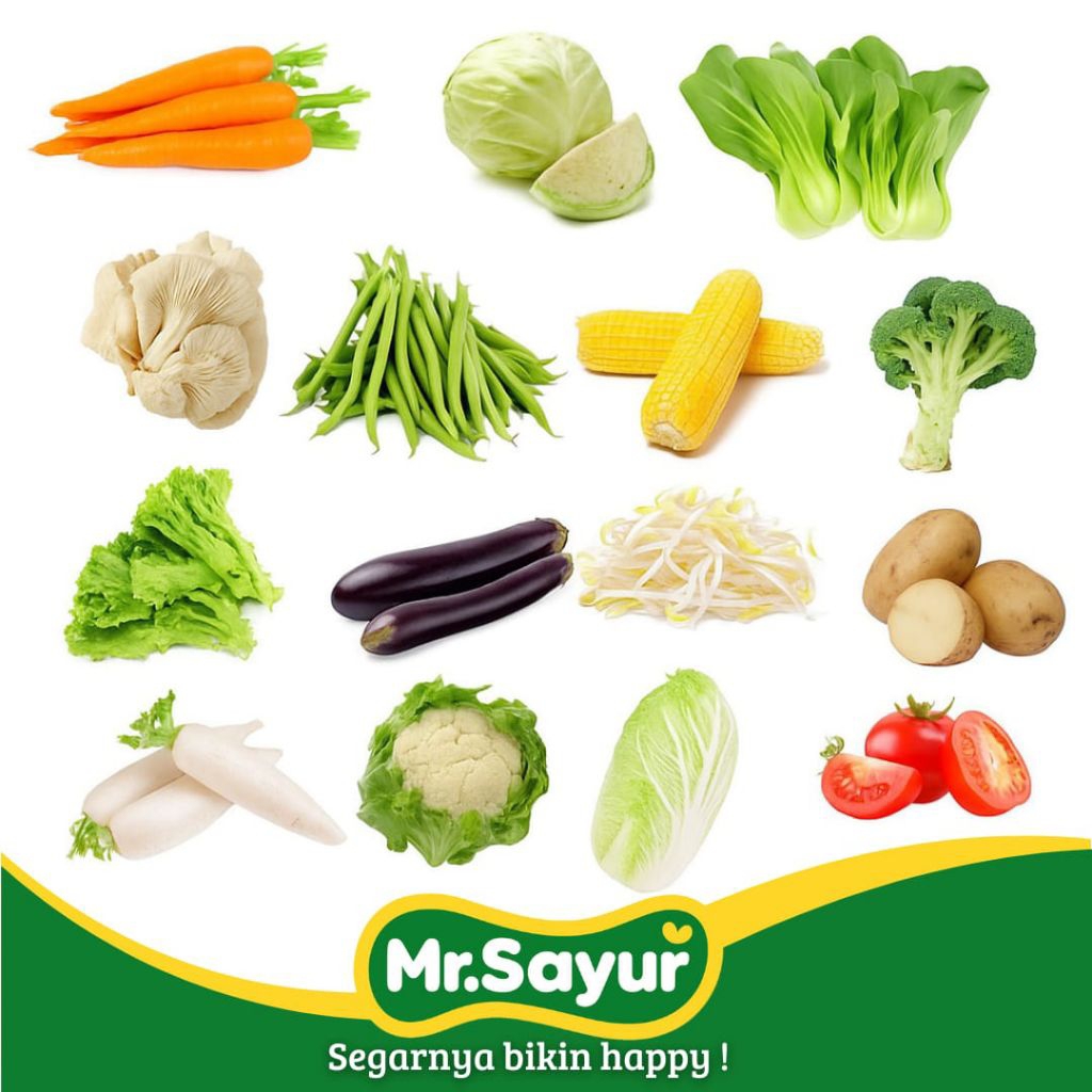 

Aneka Sayuran Segar - Mr. Sayur Fresh (Instan/ Same Day) Wortel, Kol, Pakcoy, Jamur Tiram, Buncis, Jagung, Brokoli, Selada Bokor, Selada Romaine, Terong, Toge, Kentang, Lobak, Kembang Kol, Sawi Putih, Sawi Ijo, Tomat, Cabe, Bawang, Pete, Jengkol.