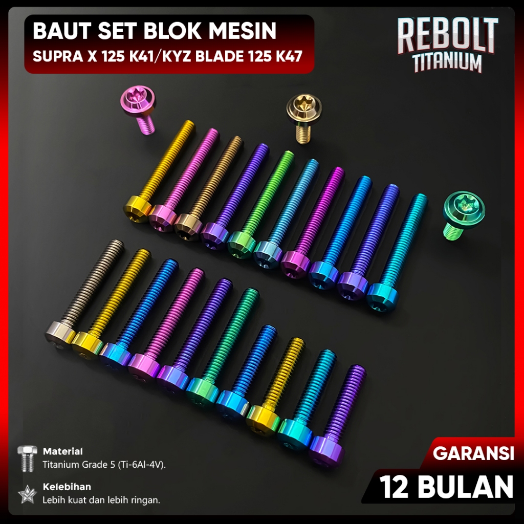 Baut Probolt Titanium Full Set Blok Mesin Blade 125 Supra X 125 New Grade 5 REBOLT Titanium