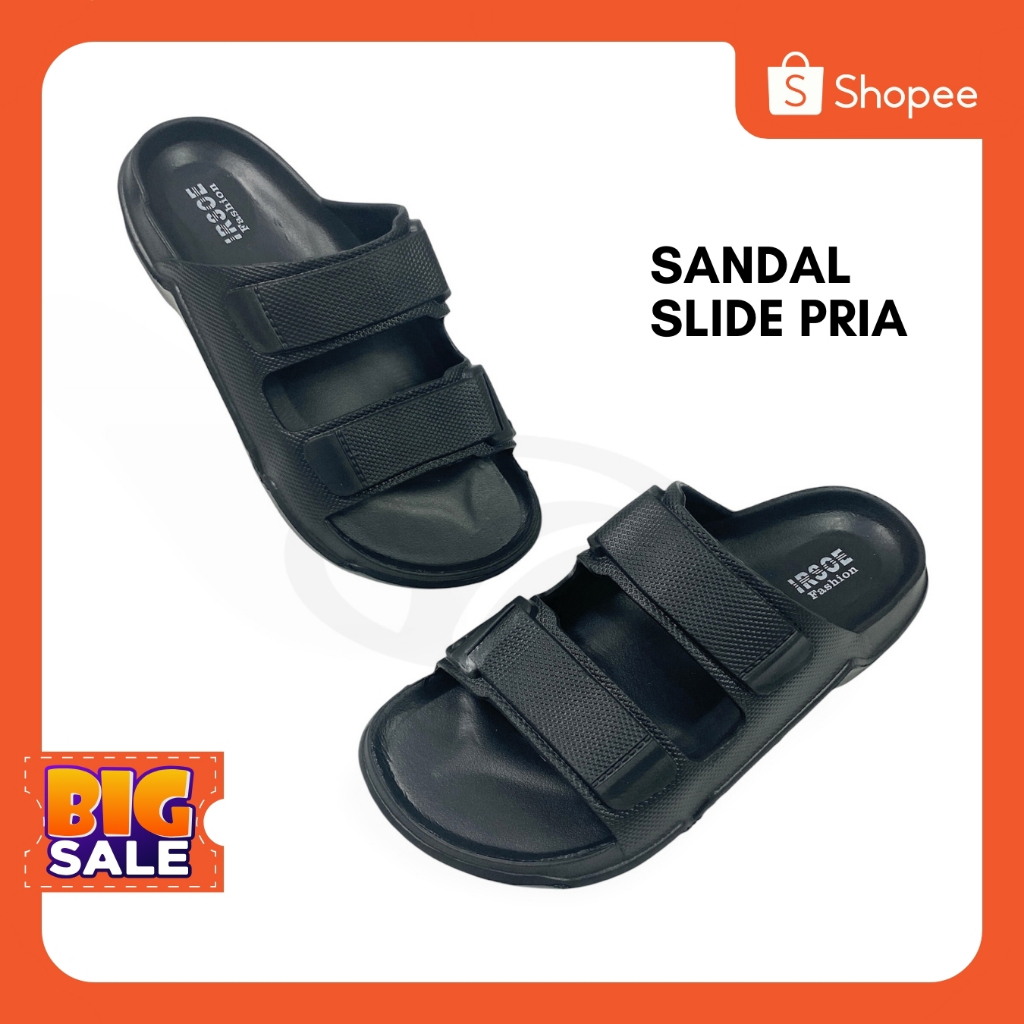 Sandal Slip On Pria Slide Laki-Laki Dewasa Outdoor Ringan, Nyaman, dan Empuk Ukuran Besar 35-40 Pylo