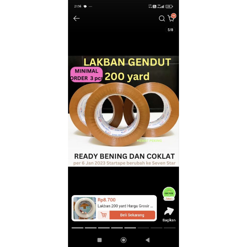 

Lakban Coklat 200 Yard Lekat Kuat Siap Bening dan Coklat