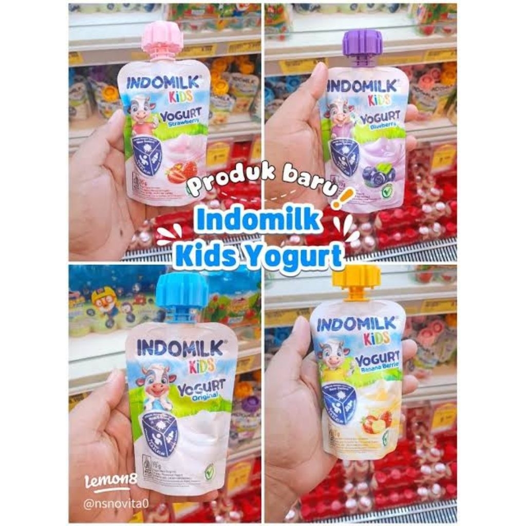 

INDOMILK KIDS YOGURT RASA ORIGINAL | BLUEBERRY | STROBERI | BANANA netto 70 GR