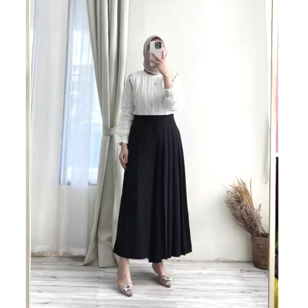 CELLIE PLEATS-KULOT ROK PLISKET WANITA KEKINIAN BAHAN FURANO IMPORT PREMIUM.
