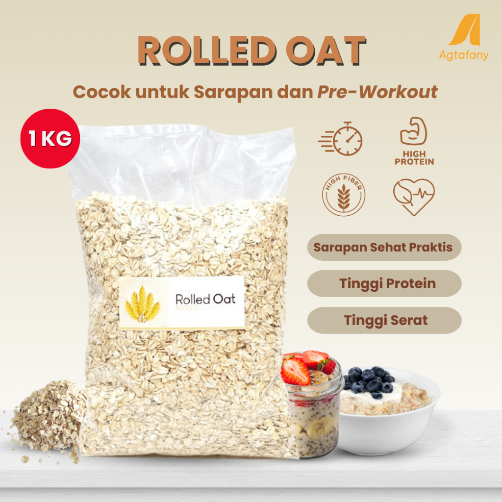 

Rolled Oat 1 kg Makanan Sarapan Sehat - Oatmeal Sereal Oat Overnight Praktis Gandum Utuh Original Kaya Serat Rendah Kalori